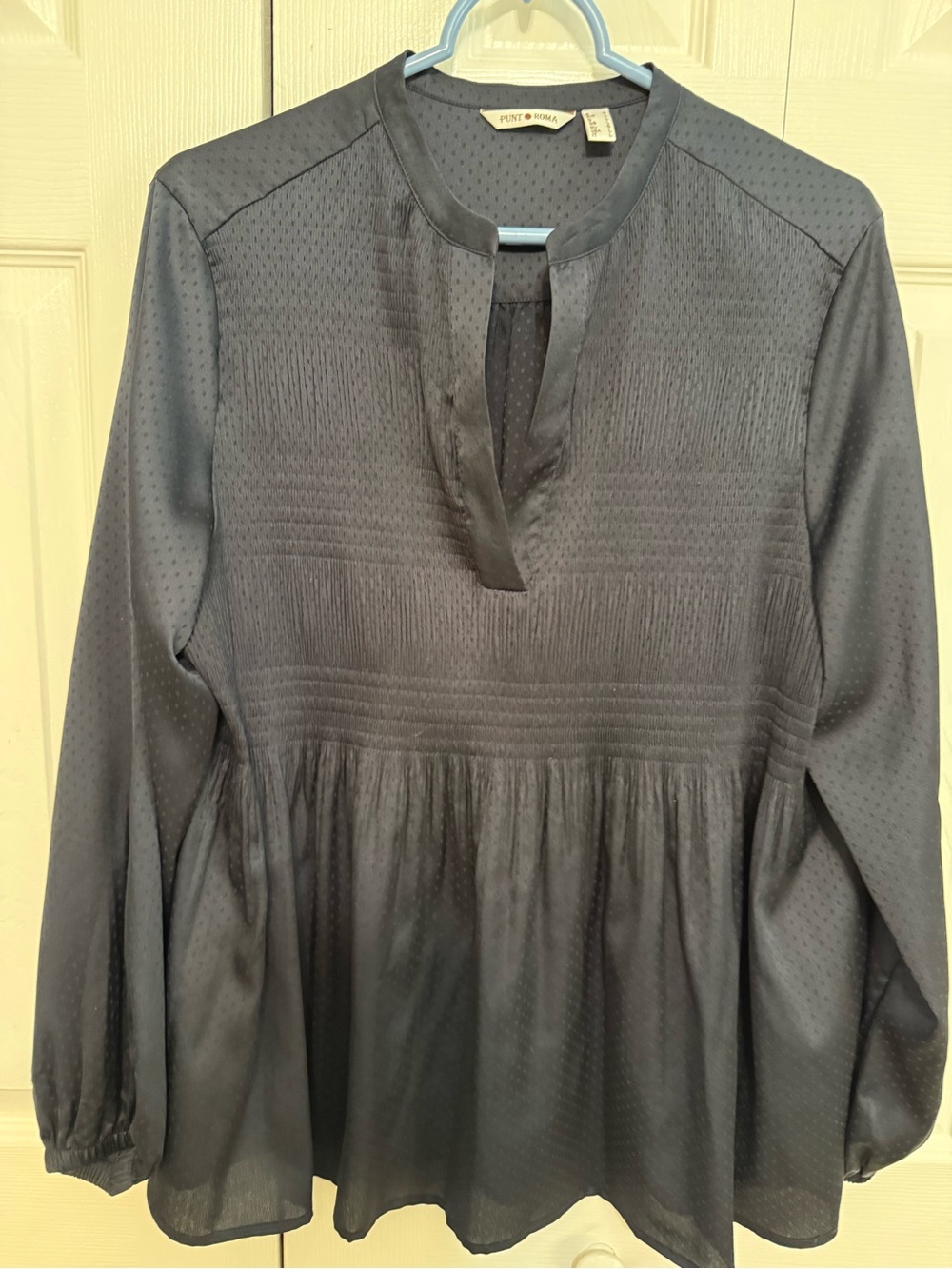Black Long-Sleeve Pintuck Peasant Top